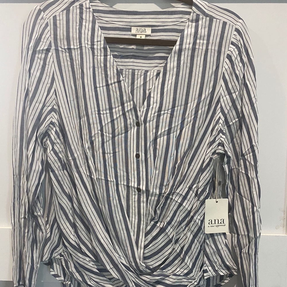 Blue and while ana long sleeve blouse. New